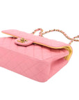 Pre-Loved Classic Double Flap Shoulder Bag Quilted Leather Small with Rainbow Iridescent Hardware, Pink