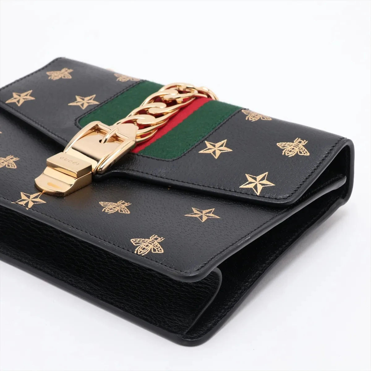 Pre-Loved Sylvie Bee Star Shoulder Bag Bee and Star Print Leather Small with Gold Hardware, Black