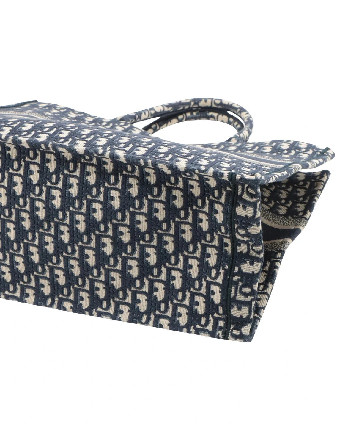 Pre-Loved Book Tote Tote Oblique Embroidered Canvas Large, Navy Blue/Beige