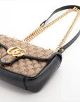 Pre-Loved GG Marmont Shoulder Bag Monogram Coated Canvas Mini with Gold Hardware, Beige / Ebony with Black Leather Trim