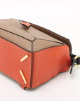 Pre-Loved Puzzle Handbag Leather Small with Gold Hardware, Taupe/Orange/Black