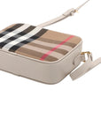 Pre-Loved Check Camera Bag Crossbody Bag Check Canvas Small with Gold Hardware, Beige Check / Cream