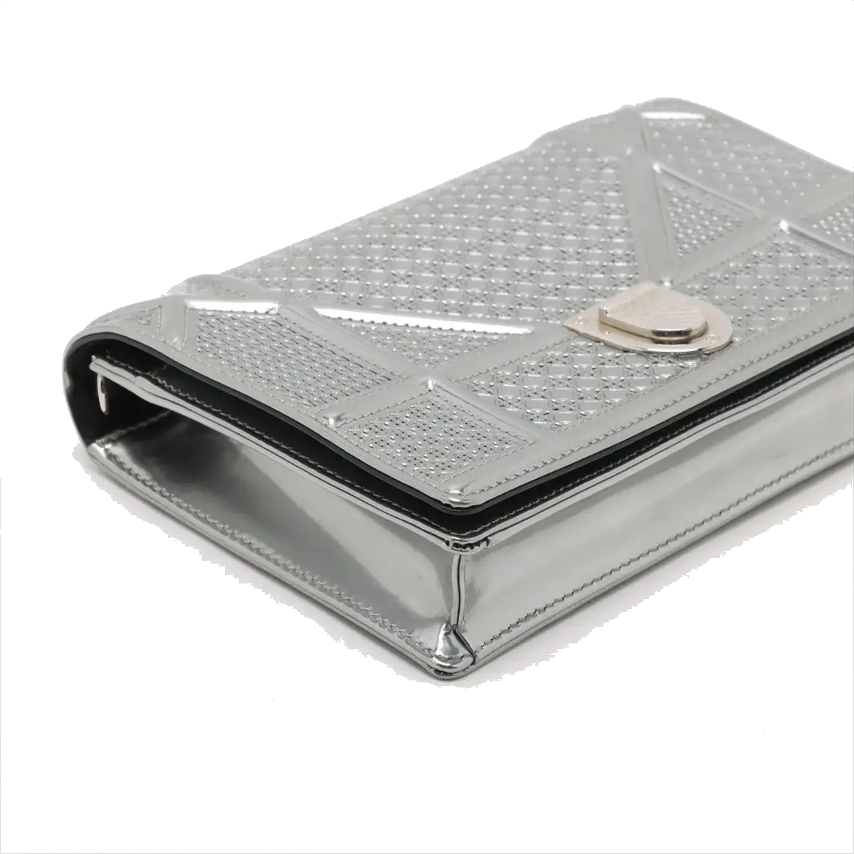 Pre-Loved Diorama Wallet on Chain Crossbody Bag Cannage Micro-Cannage Leather Small with Silver Hardware, Silver