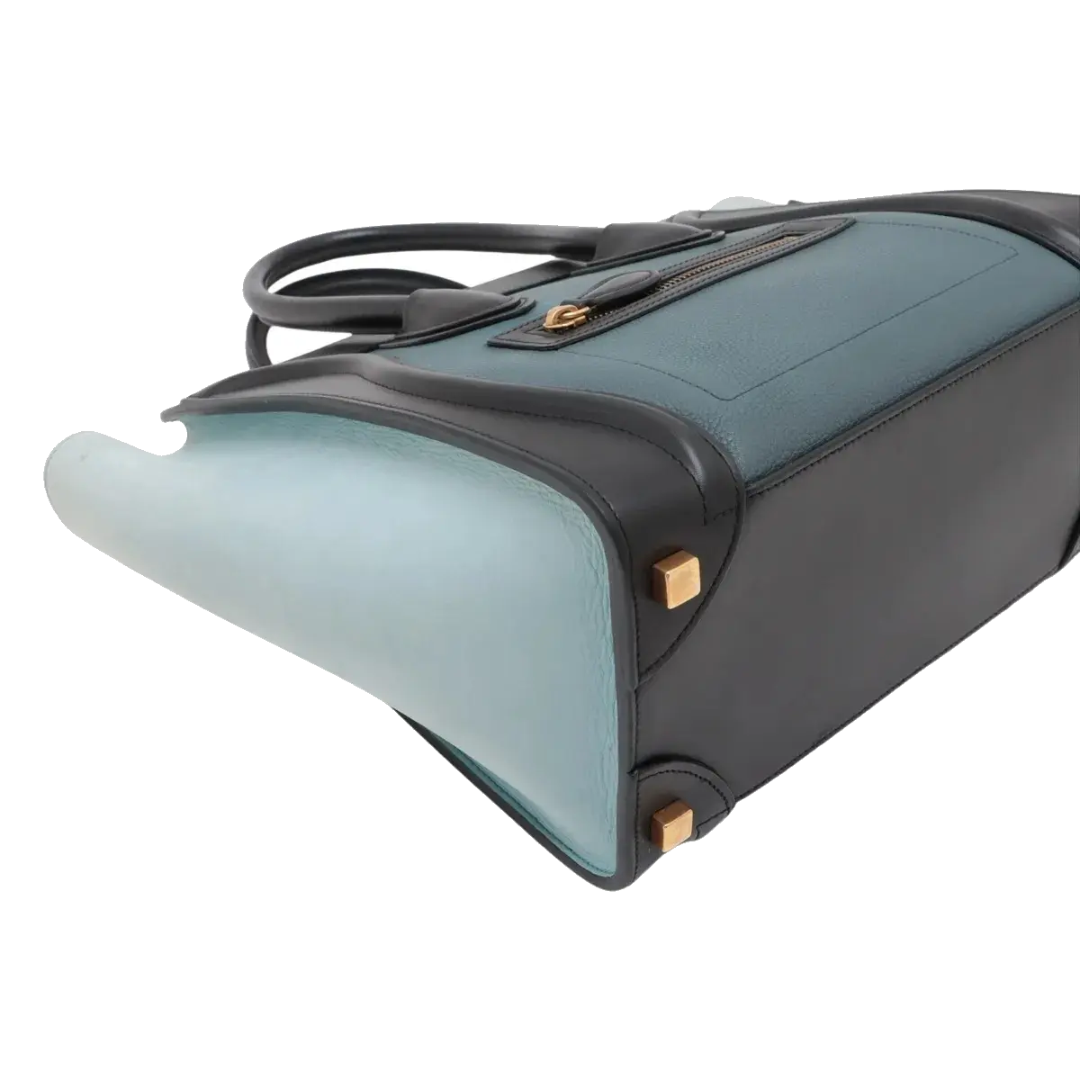 Pre-Loved Luggage Micro Tote Leather Micro with Gold Hardware, Light Blue, Teal Blue, and Black