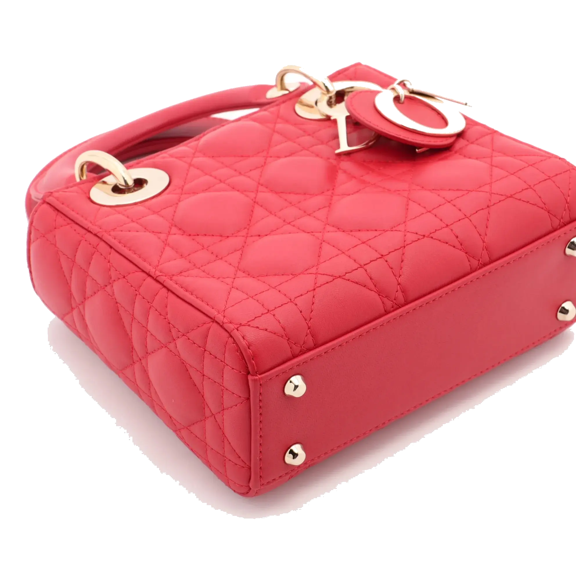 Pre-Loved Lady Dior Handbag Cannage Leather Mini with Gold Hardware, Red