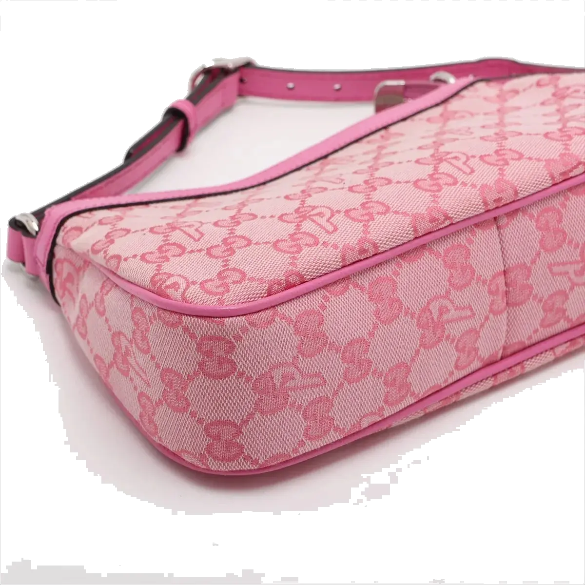 Pre-Loved GG-P Half-Moon Shoulder Bag Monogram Coated Canvas Small with Silver Hardware, Pink