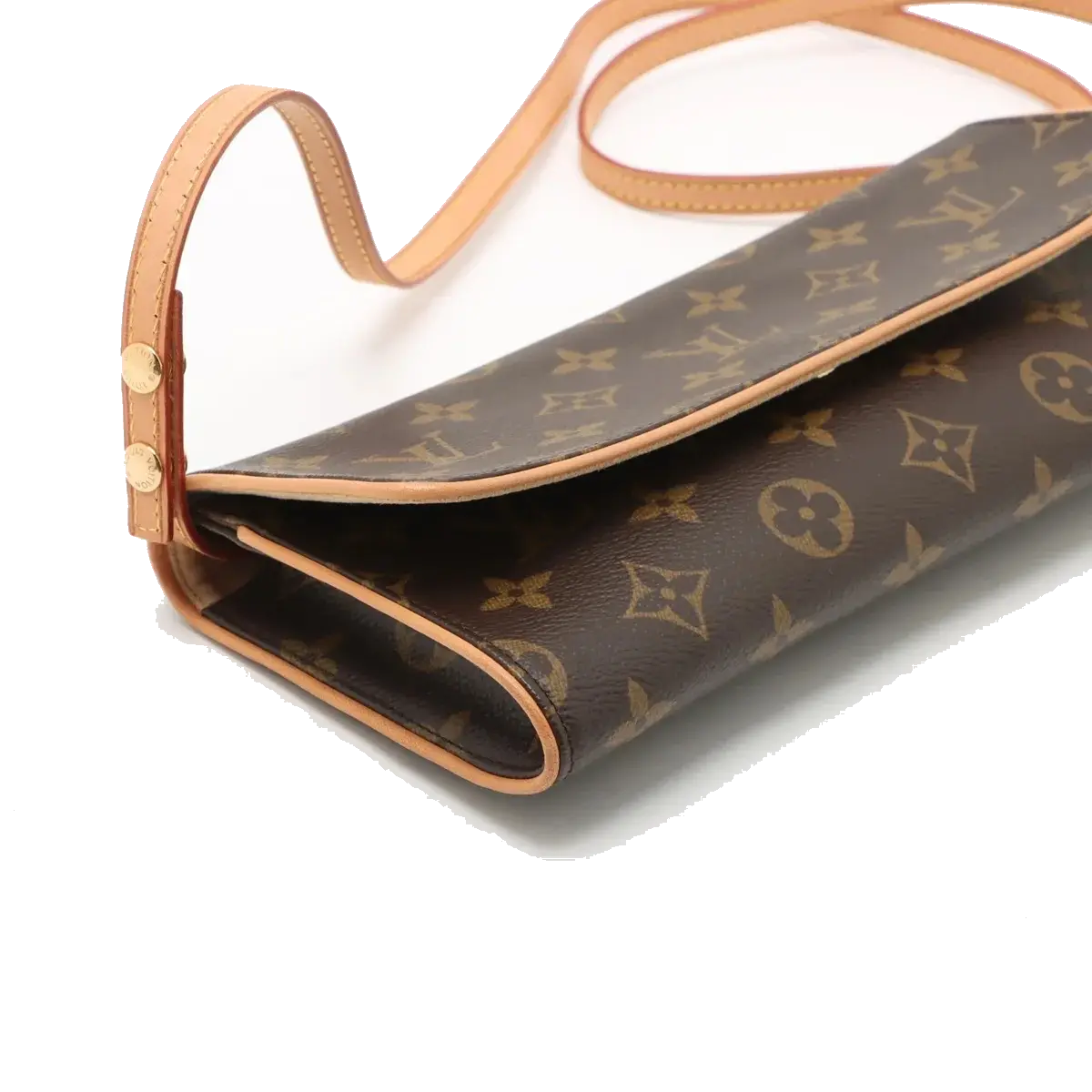 Pre-Loved Pochette Twin Crossbody Bag Monogram Coated Canvas GM with Gold Hardware, Brown