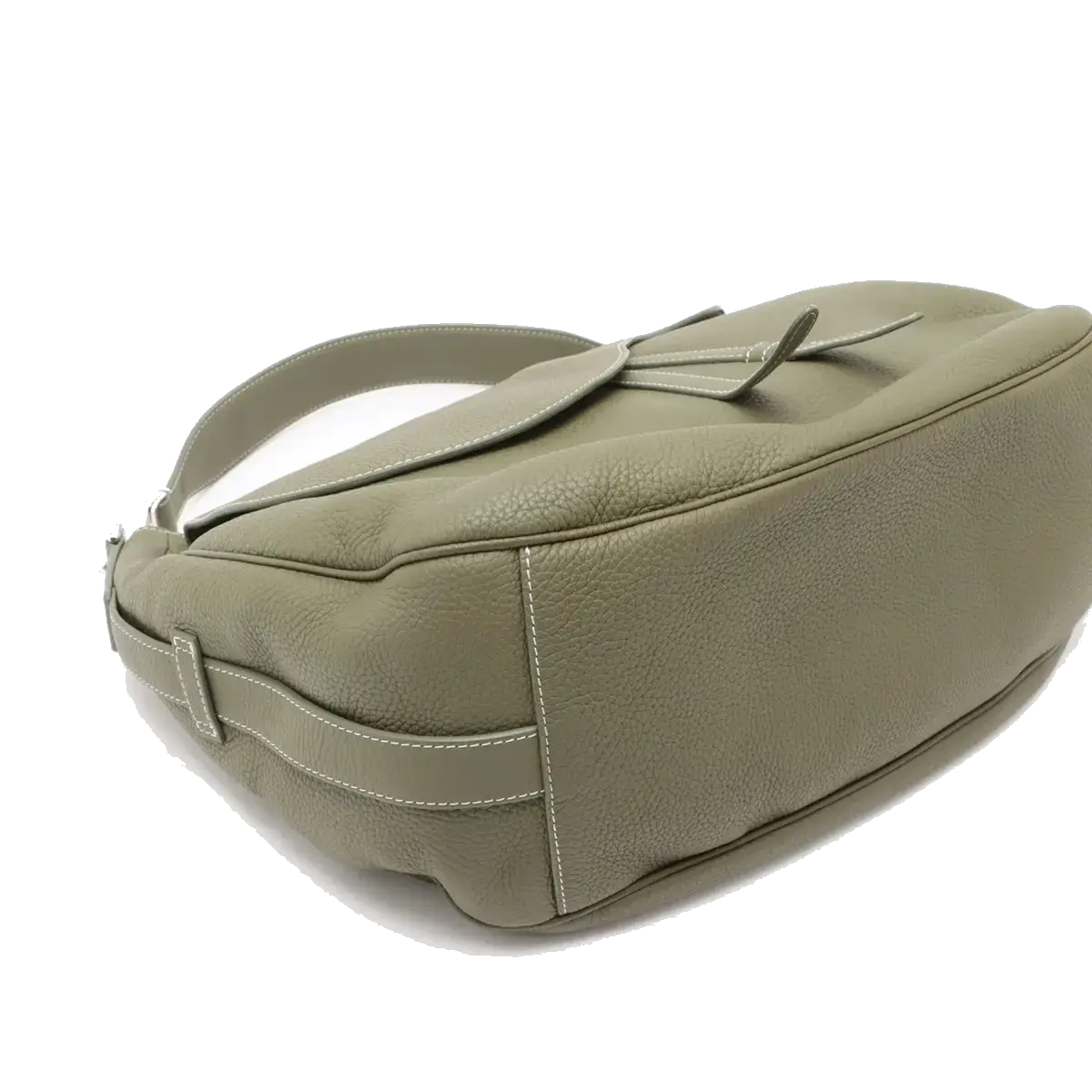 Pre-Loved Saddle Hobo Shoulder Bag Leather with Silver Hardware, Olive Green