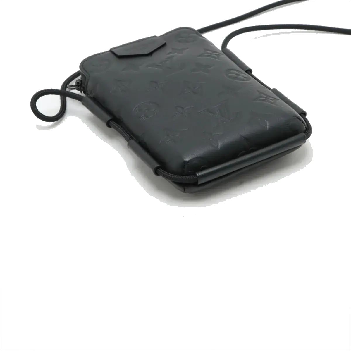 Pre-Loved Phone Pouch Crossbody Bag Monogram Leather with Black Hardware, Black