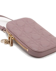 Pre-Loved Lady Dior Phone Holder Phone Holder Crossbody Bag Cannage Leather Small with Gold Hardware, Mauve Pink