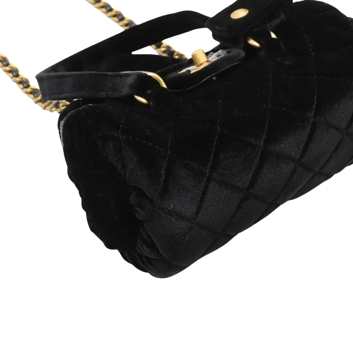 Pre-Loved Bowling Bag Handbag Quilted Velvet Mini with Aged Gold Hardware, Black
