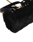 Pre-Loved Bowling Bag Handbag Quilted Velvet Mini with Aged Gold Hardware, Black