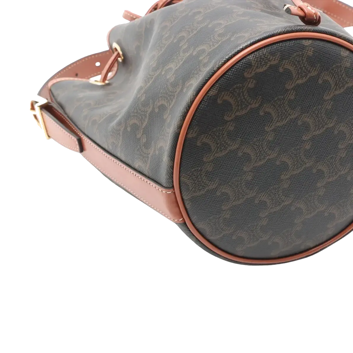 Pre-Loved Triomphe Drawstring Bucket Bucket Bag Triomphe Canvas Coated Small with Gold Hardware, Brown