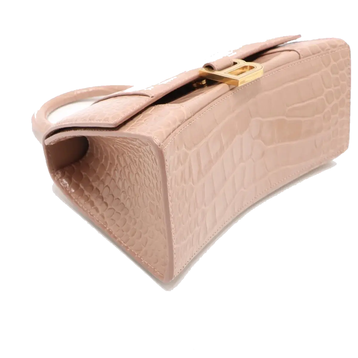 Pre-Loved Hourglass Handbag Crocodile Embossed Leather Small with Gold Hardware, Beige