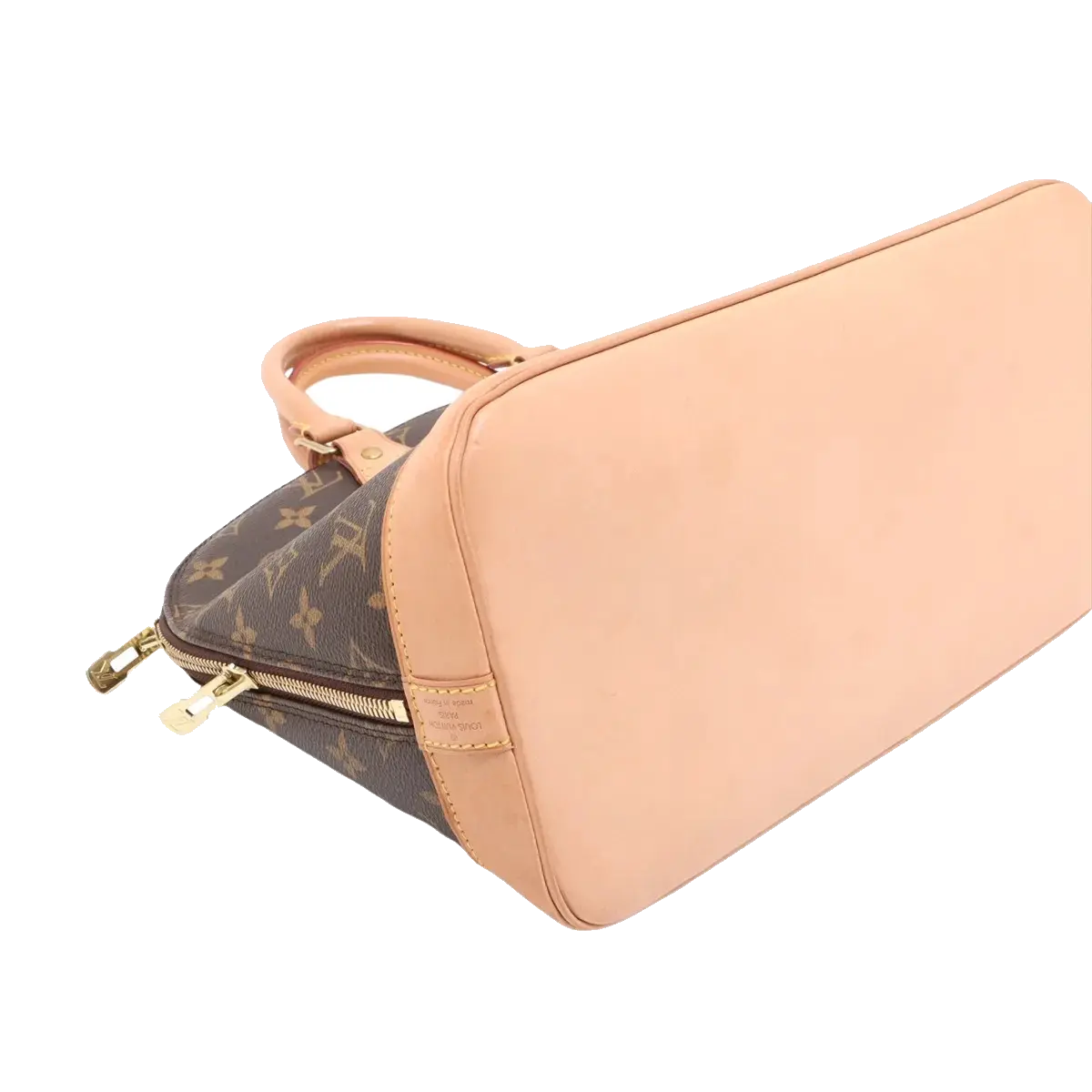 Pre-Loved Alma Handbag Monogram Coated Canvas PM with Gold Hardware, Brown