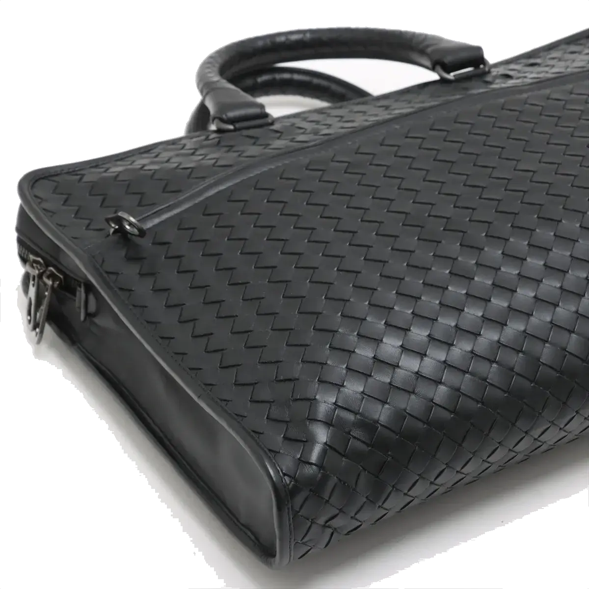 Pre-Loved Intrecciato Business Bag Briefcase Intrecciato Leather with Gunmetal Hardware, Black