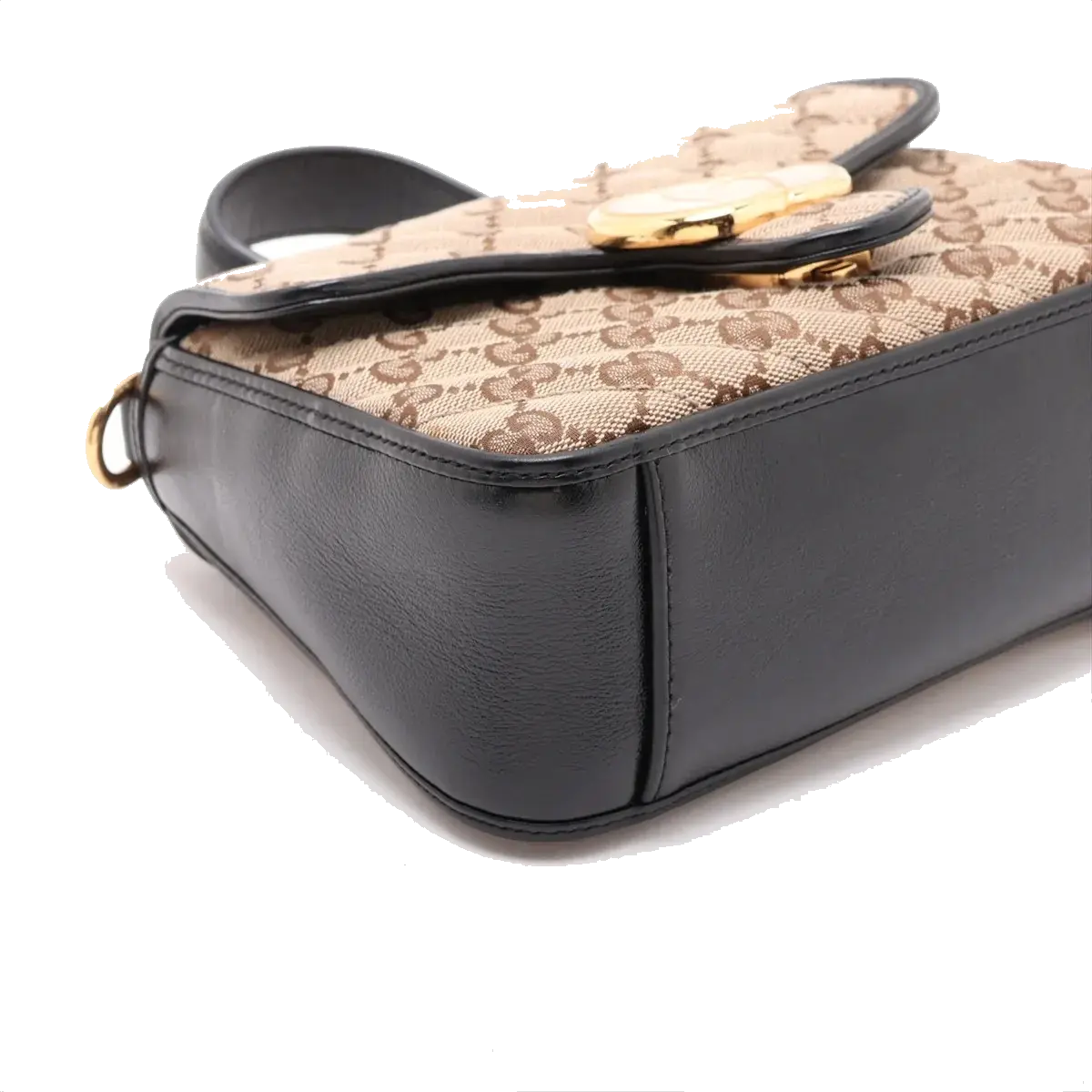 Pre-Loved GG Marmont Handbag Monogram Canvas Mini with Gold Hardware, Beige/Brown
