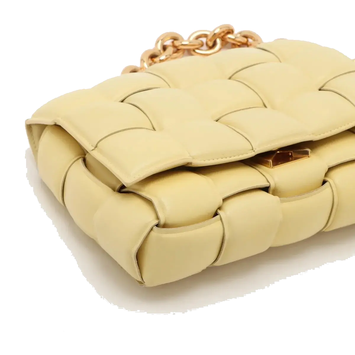 Pre-Loved Chain Cassette Shoulder Bag Intrecciato Leather with Gold Hardware, Pale Yellow