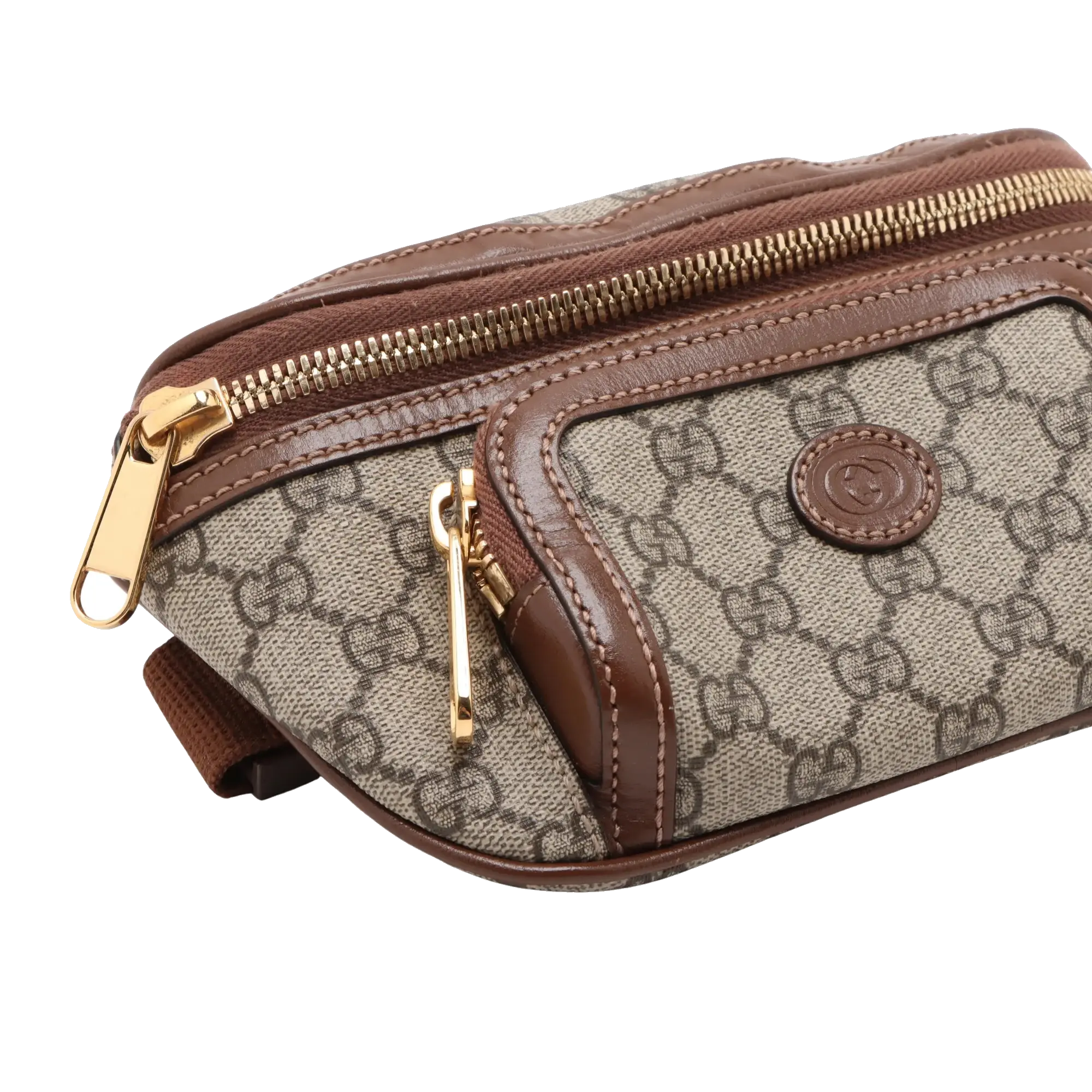 Pre-Loved GG Supreme Belt Bag Monogram Coated Canvas with Gold Hardware, Beige and Ebony