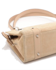 Pre-Loved Lady Dior East West Handbag Cannage Suede with Silver Hardware, Beige