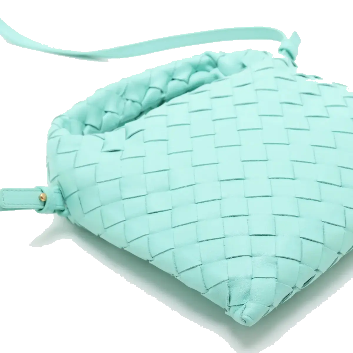 Pre-Loved Hop Handbag Intrecciato Leather Mini with Gold Hardware, Aqua Green