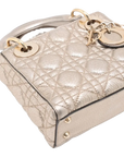 Pre-Loved Lady Dior Handbag Cannage Leather Mini with Gold Hardware, Metallic Champagne Gold