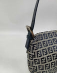 Pre-Loved Mamma Baguette Shoulder Bag Zucchino Canvas Coated with Silver Hardware, Navy and Grey