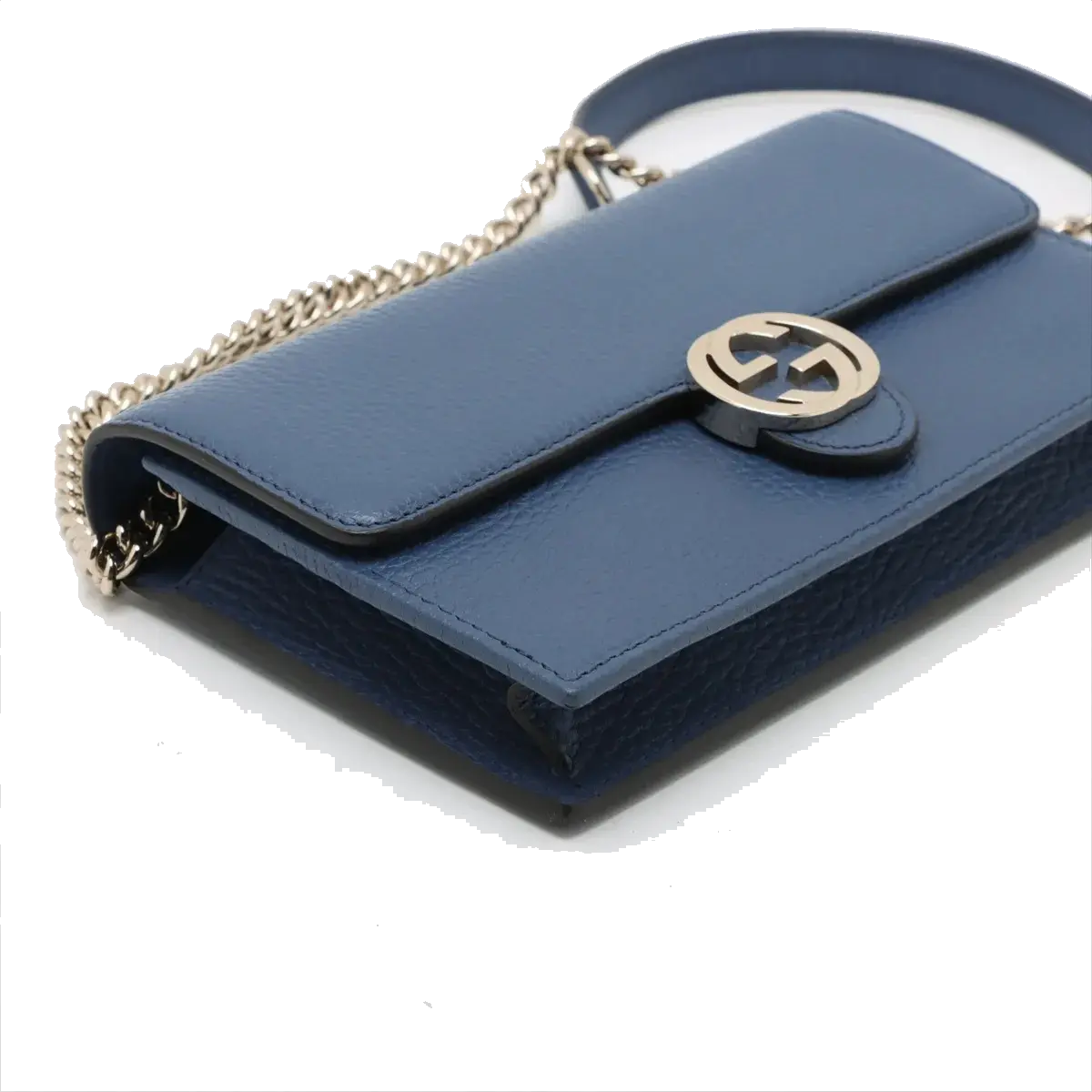 Pre-Loved Interlocking G Wallet on Chain Crossbody Bag Leather with Gold Hardware, Blue