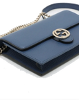 Pre-Loved Interlocking G Wallet on Chain Crossbody Bag Leather with Gold Hardware, Blue