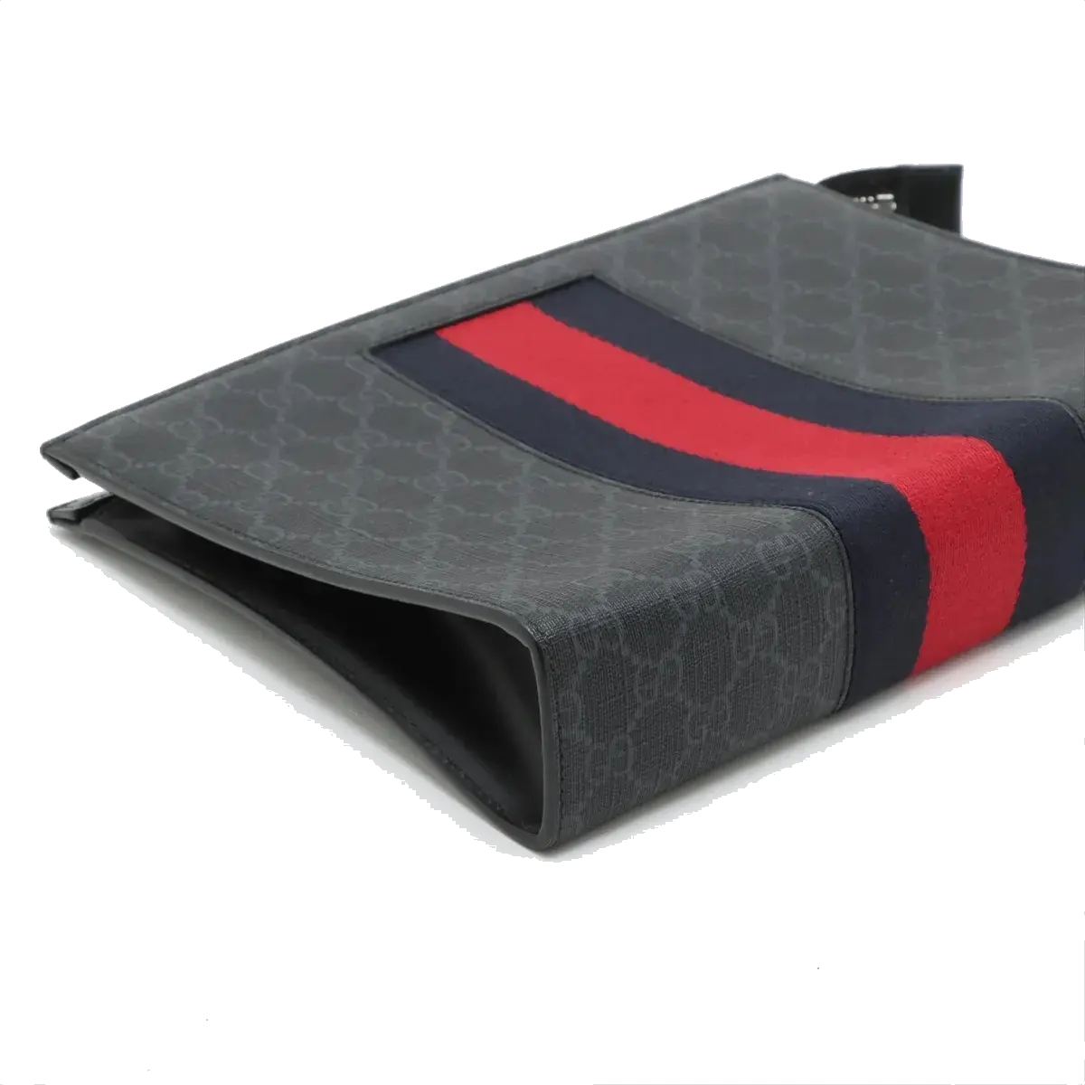 Pre-Loved GG Supreme Web Pouch Clutch Monogram Coated Canvas with Silver Hardware, Black