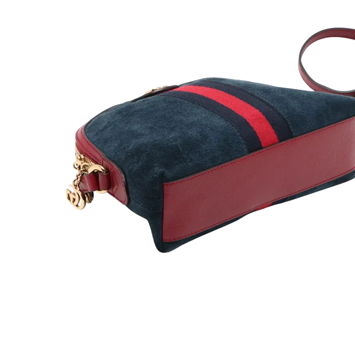 Pre-Loved Ophidia Shoulder Bag Suede Small with Gold Hardware, Navy Blue