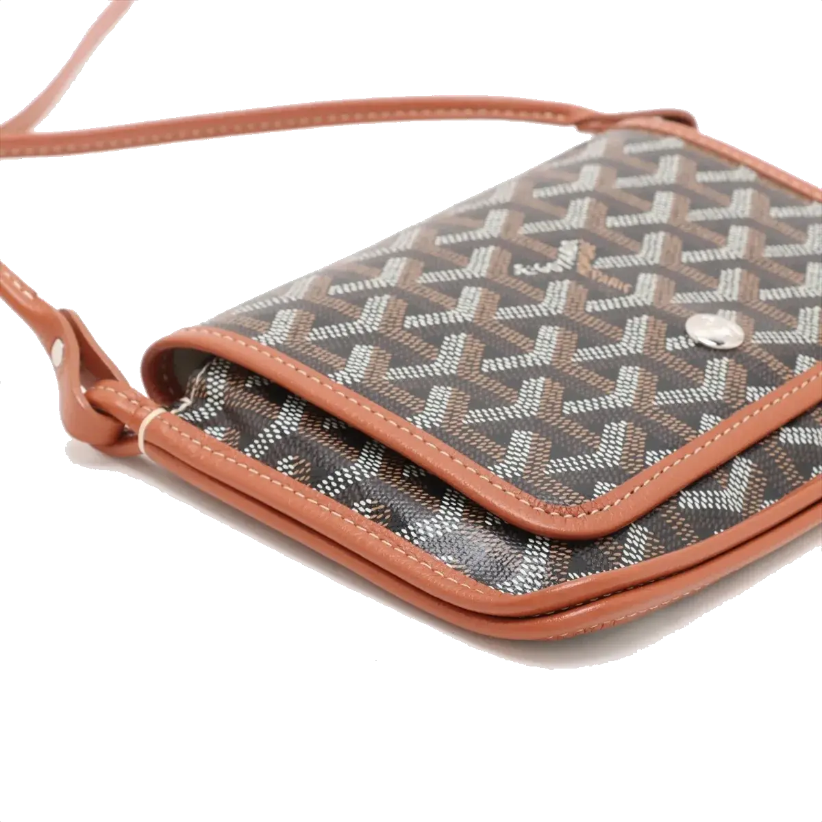 Pre-Loved Plumet Crossbody Bag Goyardine Chevron Coated Canvas with Silver Hardware, Black and Tan