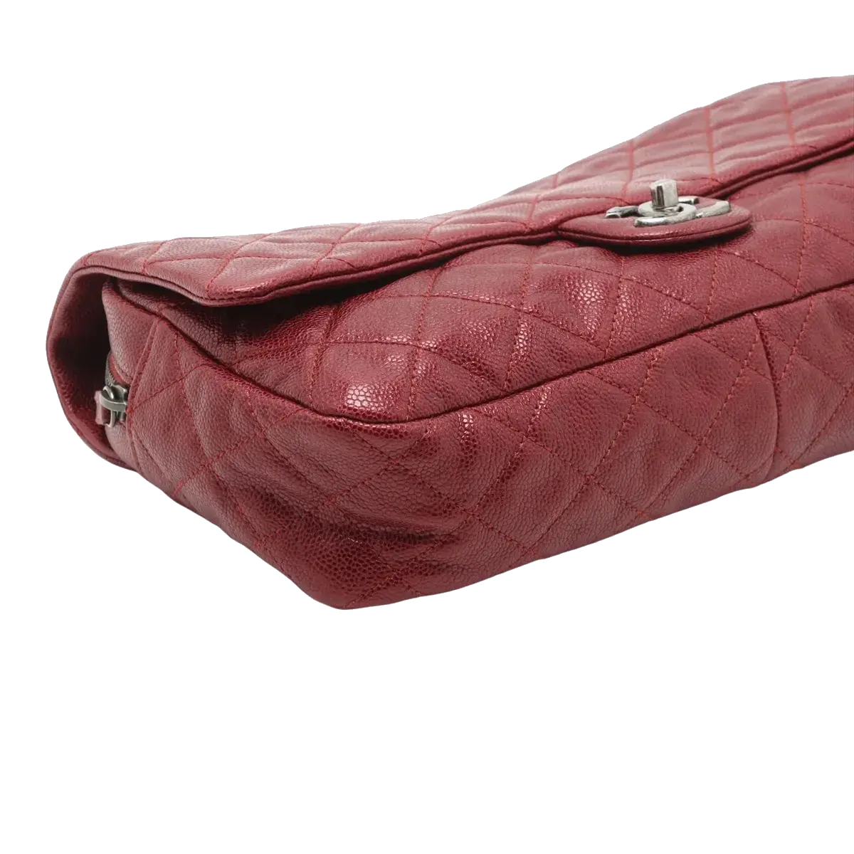 Pre-Loved Easy Flap Shoulder Bag Quilted Leather with Silver Hardware, Red