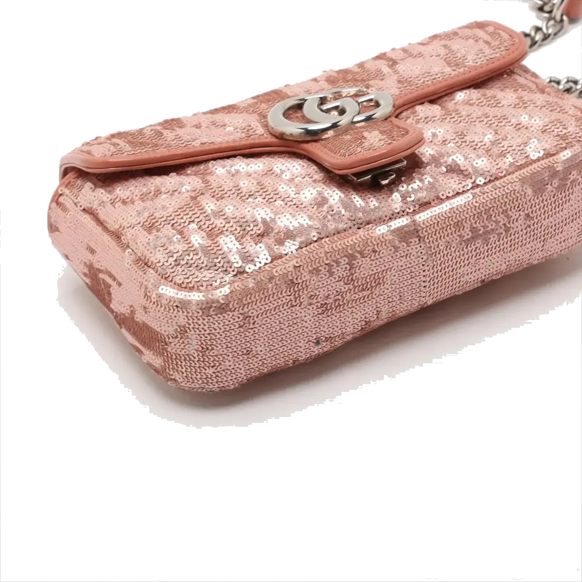 Pre-Loved GG Marmont Shoulder Bag Quilted Sequins Mini with Silver Hardware, Pink