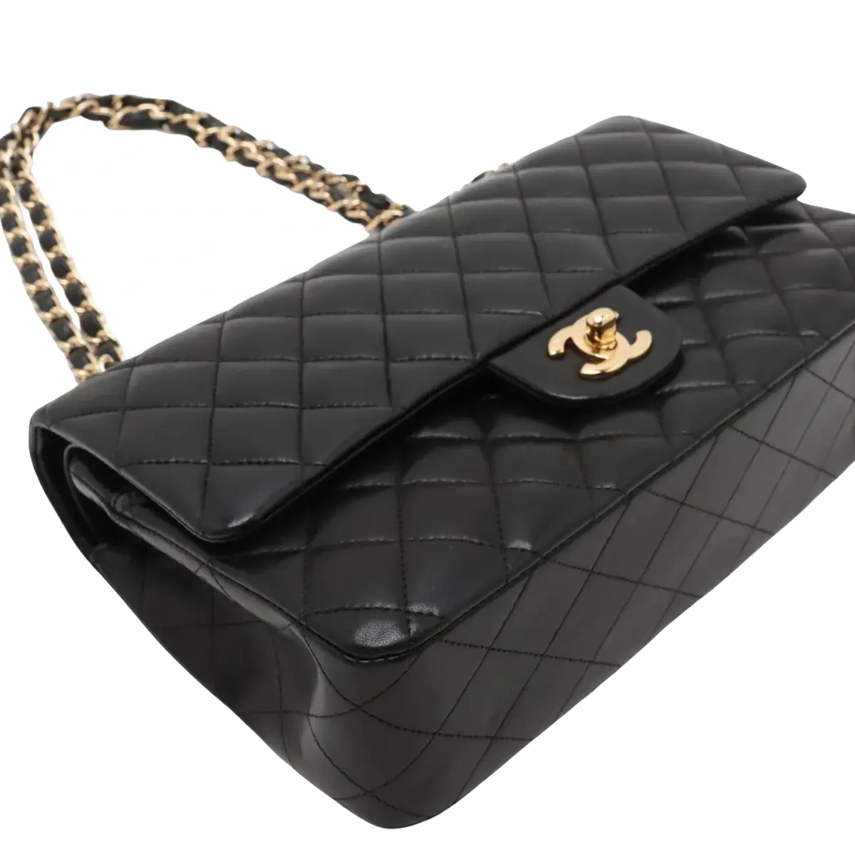Pre-Loved Classic Double Flap Shoulder Bag Quilted Leather Medium with Gold Hardware, Black