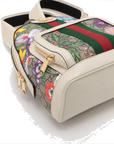 Pre-Loved Ophidia GG Flora Backpack Monogram Coated Canvas Small with Gold Hardware, Beige Ebony with Floral Multicolor