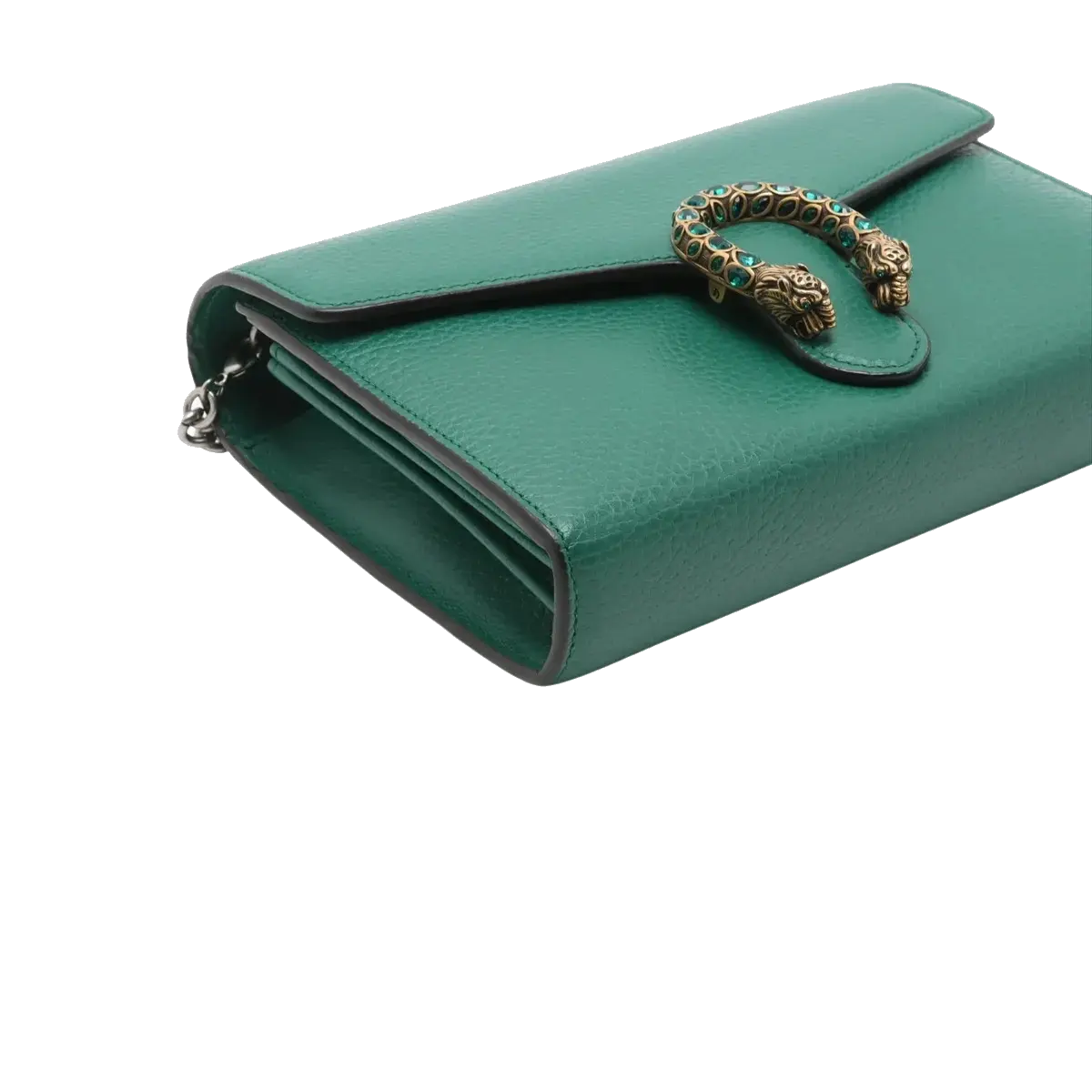 Pre-Loved Dionysus Wallet on Chain Crossbody Bag Leather Mini with Aged Gold and Silver Hardware, Green