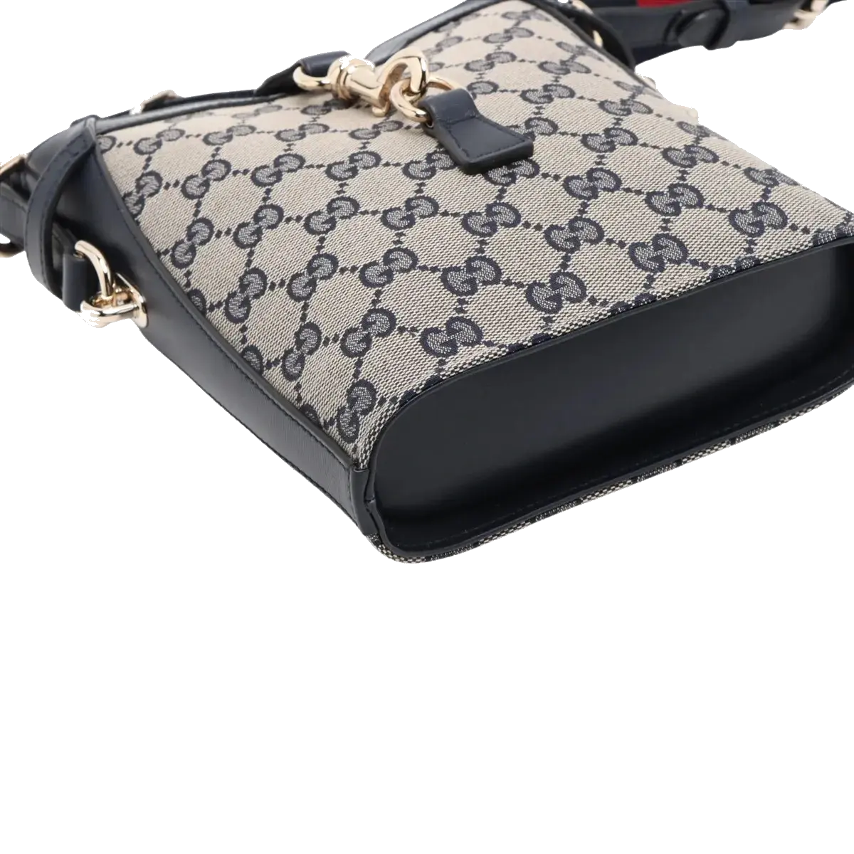 Pre-Loved GG Canvas Bucket Bag Crossbody Bag GG Monogram Coated Canvas Small with Gold Hardware, Beige and Navy