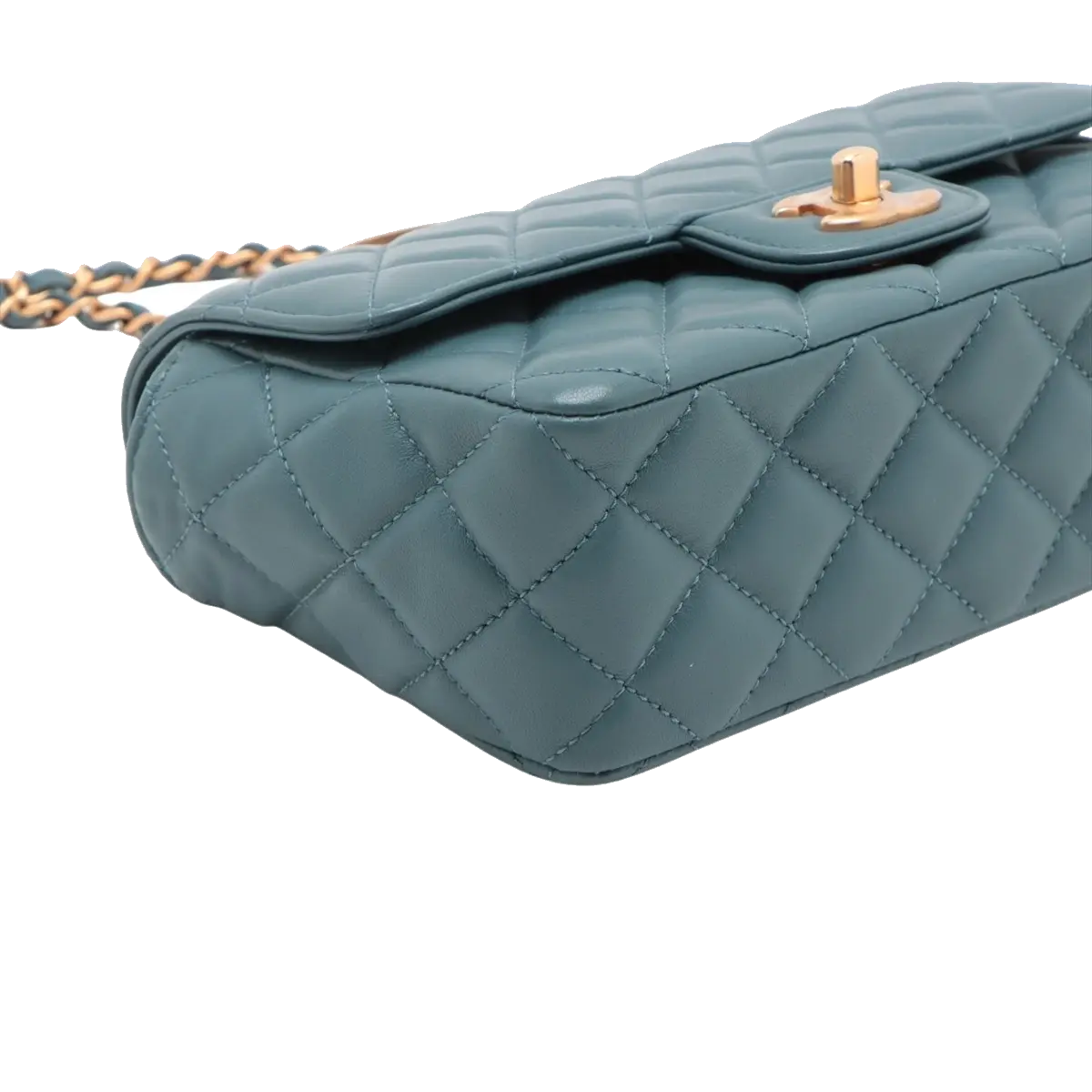 Pre-Loved Mini Flap Bag with Top Handle Handbag Quilted Leather Mini with Gold Hardware, Teal Blue