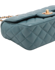 Pre-Loved Mini Flap Bag with Top Handle Handbag Quilted Leather Mini with Gold Hardware, Teal Blue