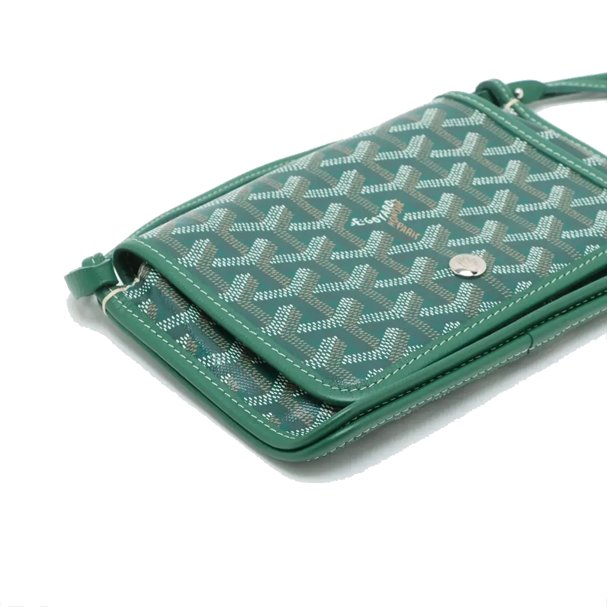 Pre-Loved Plumet Crossbody Bag Goyardine Chevron Coated Canvas with Silver Hardware, Green