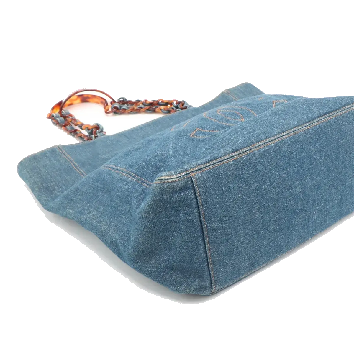 Pre-Loved CC Denim Tote Denim with Tortoise Shell Hardware, Blue