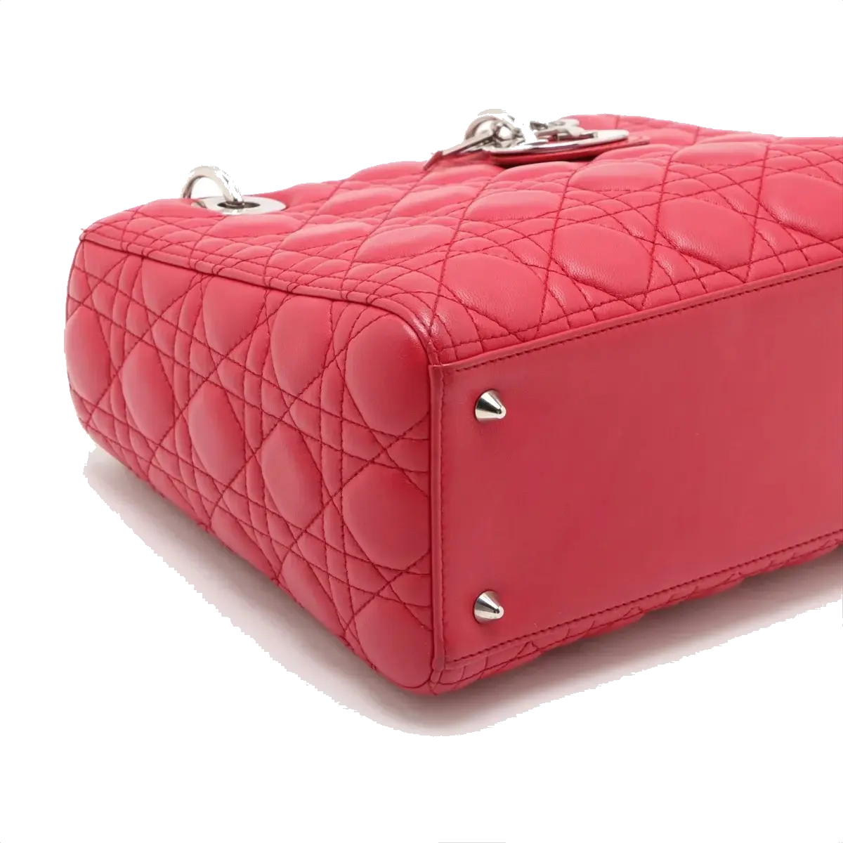 Pre-Loved Lady Dior Handbag Cannage Leather Medium with Silver Hardware, Red