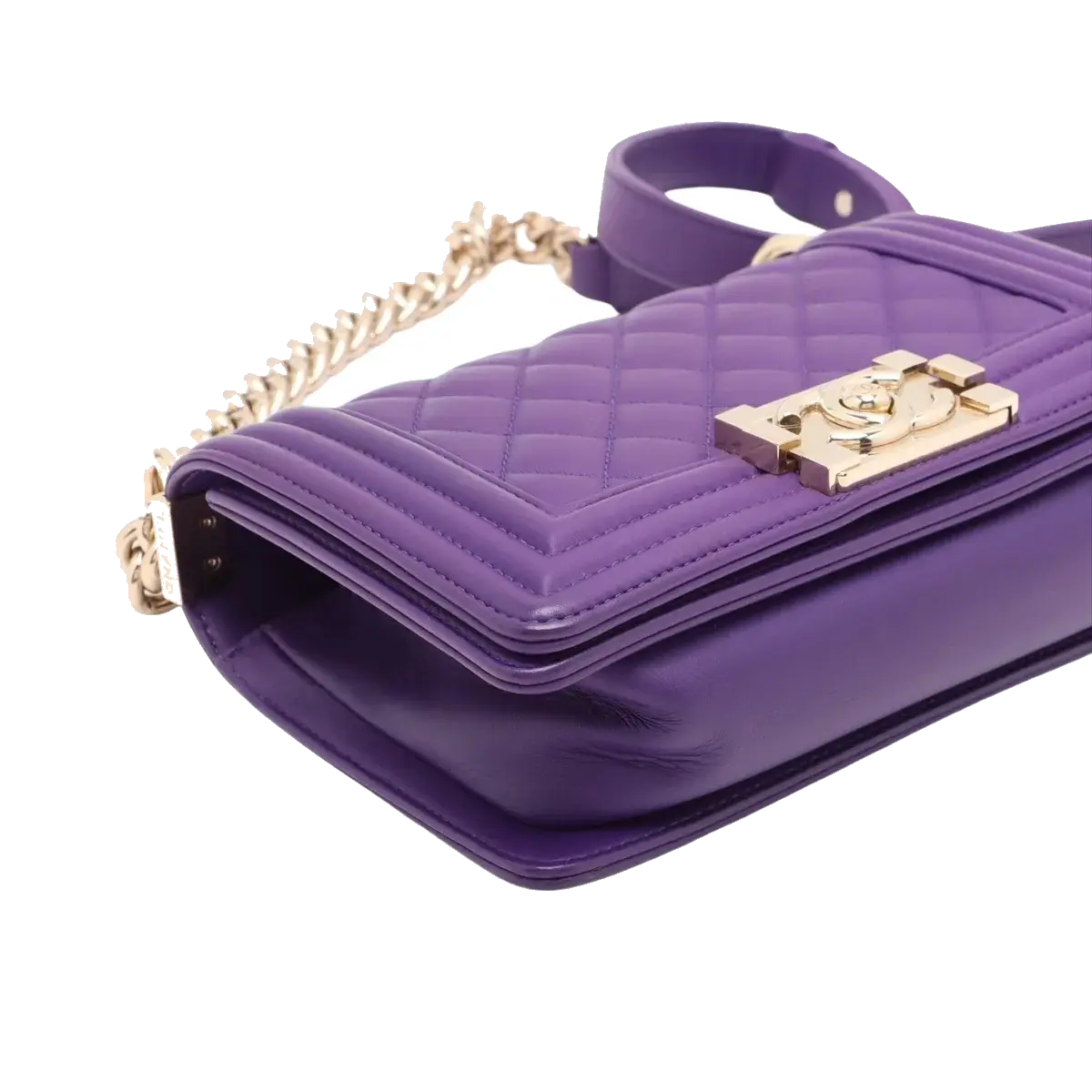 Pre-Loved Boy Shoulder Bag Quilted Leather Old Medium with Gold Hardware, Purple