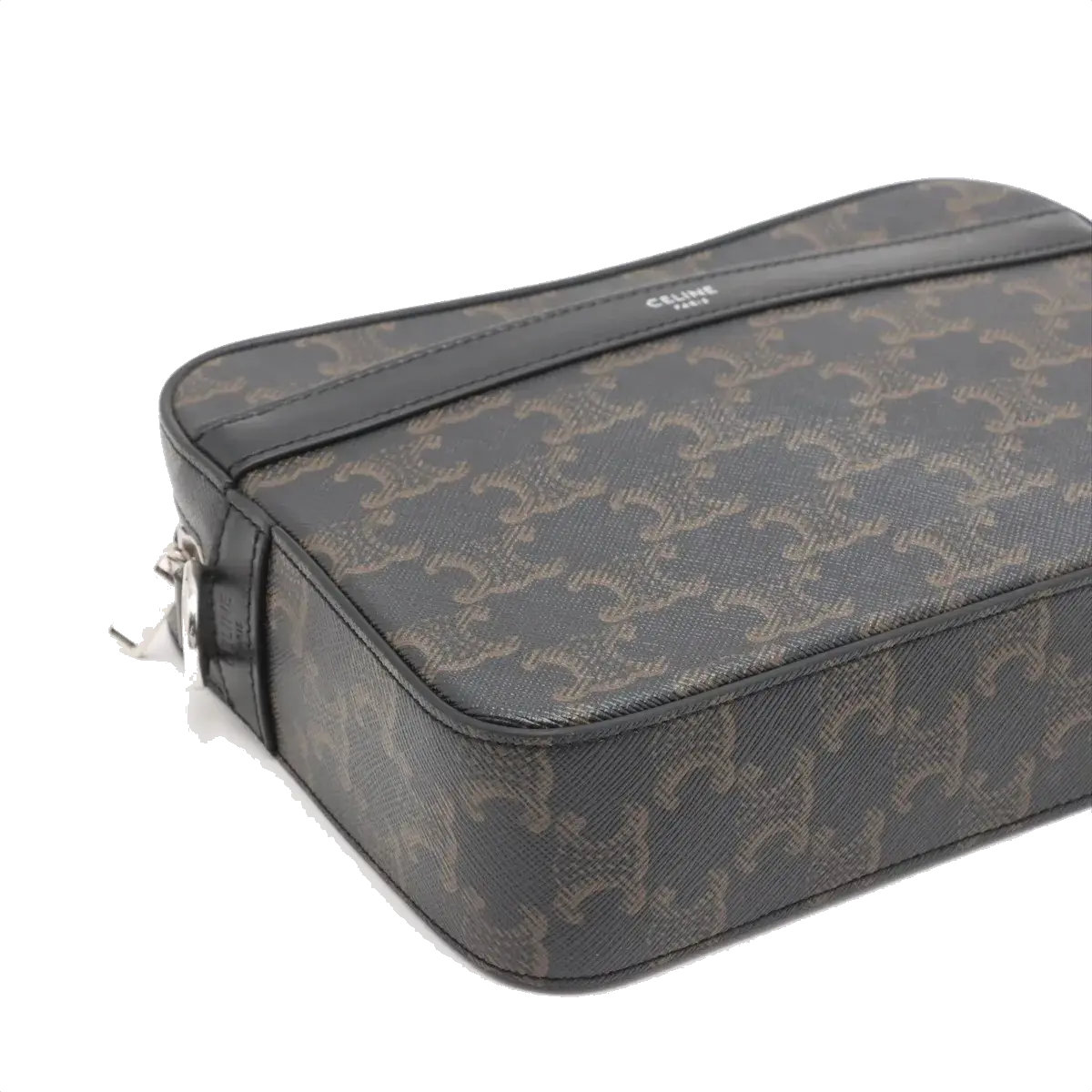 Pre-Loved Triomphe Camera Bag Crossbody Bag Triomphe Coated Canvas Medium with Silver Hardware, Black Brown