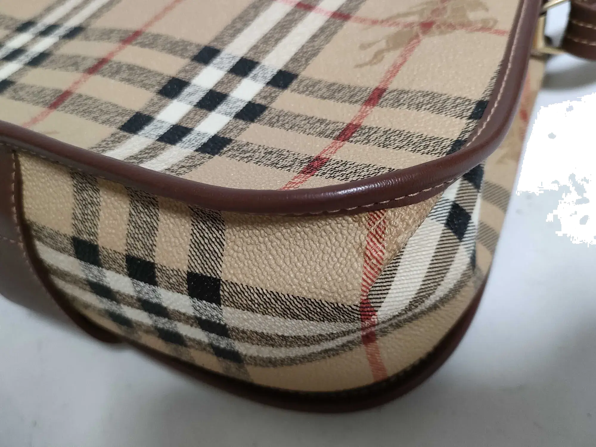 Pre-Loved Saddle Crossbody Crossbody Bag Haymarket Check Coated Canvas Small with Gold Hardware, Beige