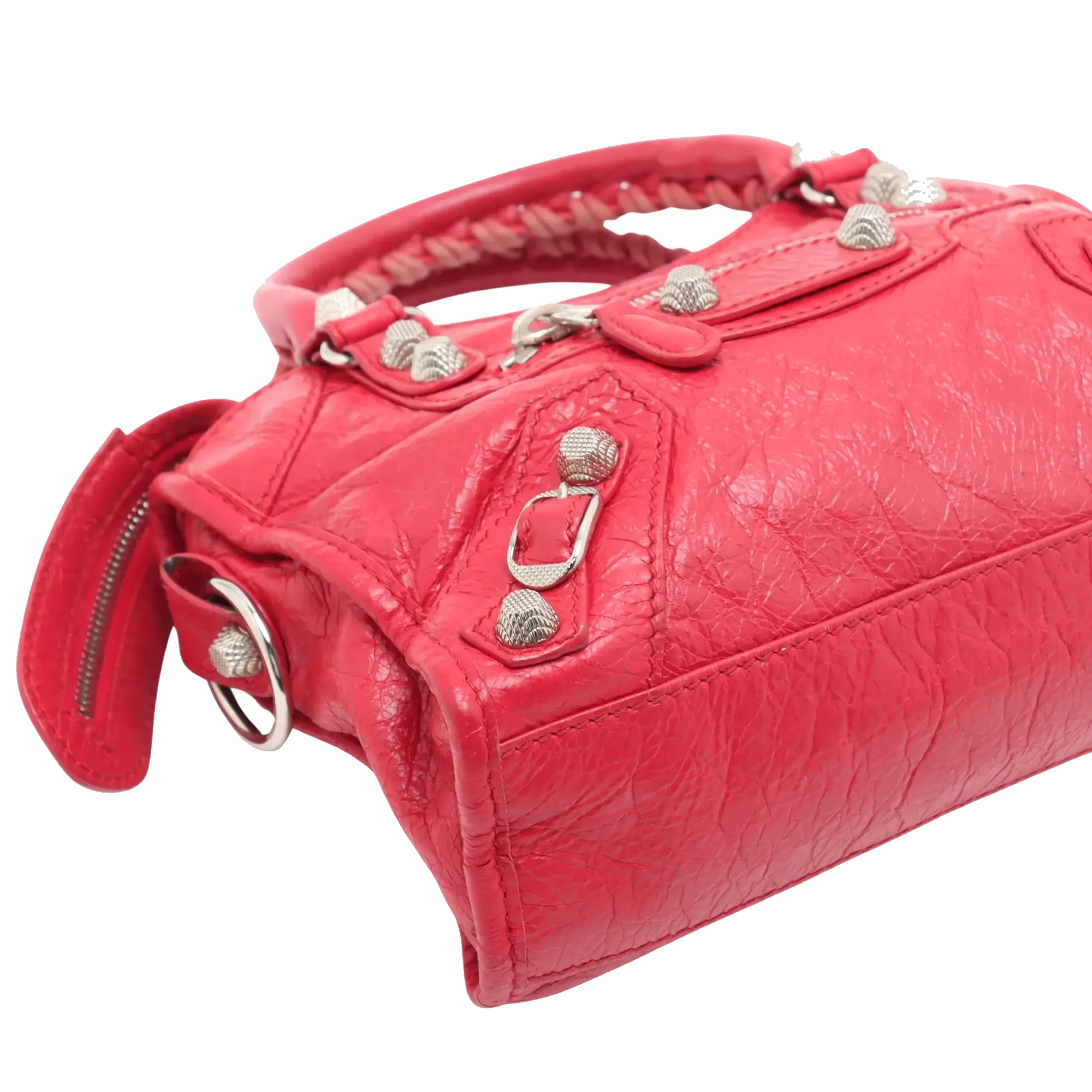 Pre-Loved Classic City Handbag Leather Mini with Silver Hardware, Red