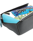 Pre-Loved Puzzle Handbag Embroidered Leather Small with Silver Hardware, Black Multicolor