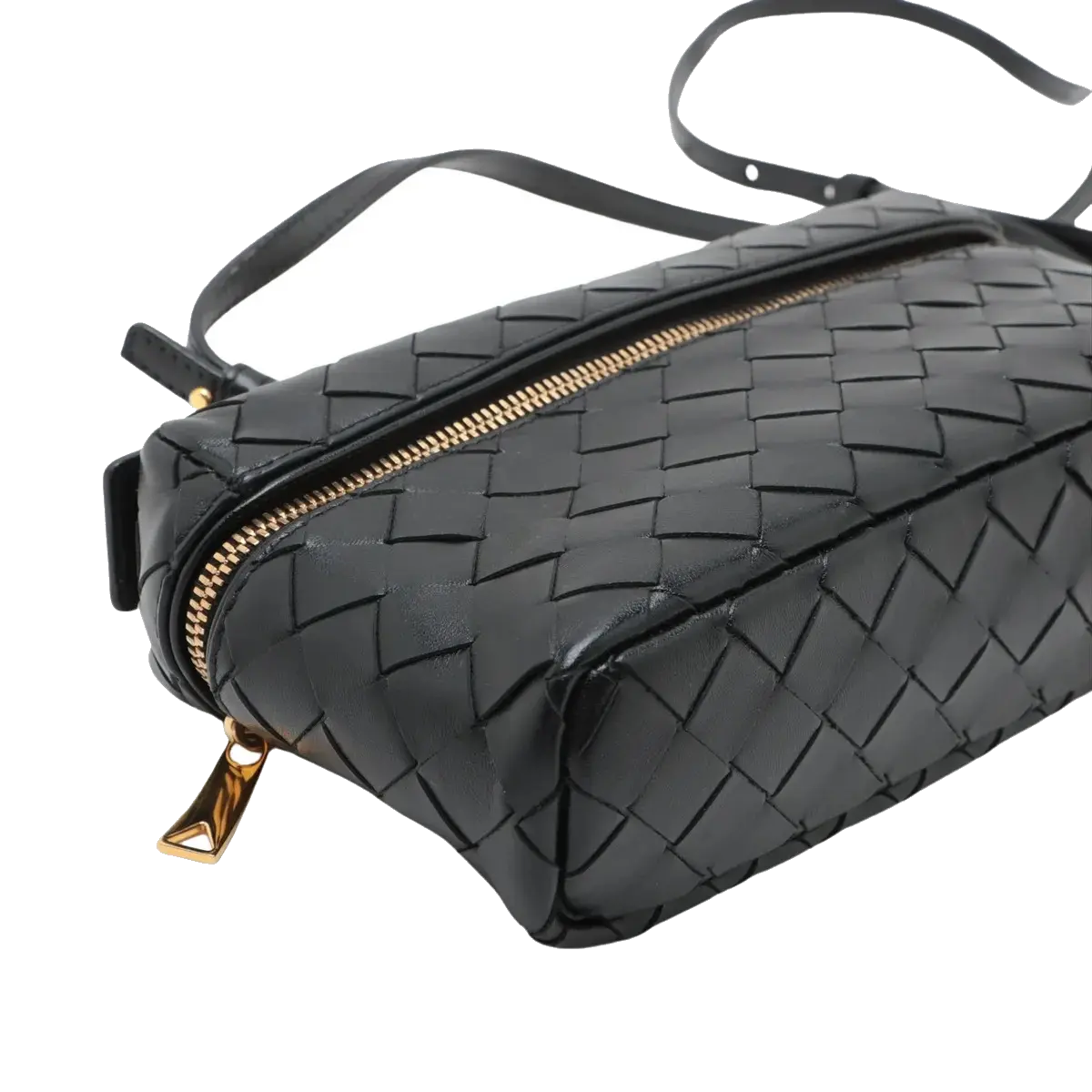 Pre-Loved Intrecciato Camera Bag Crossbody Bag Intrecciato Leather Small with Gold Hardware, Black