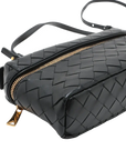 Pre-Loved Intrecciato Camera Bag Crossbody Bag Intrecciato Leather Small with Gold Hardware, Black